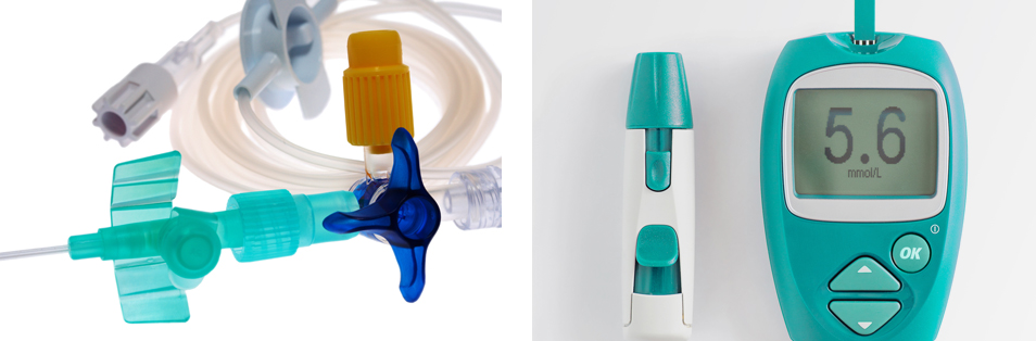 reusable medical devices including syringes and blood testing devices
